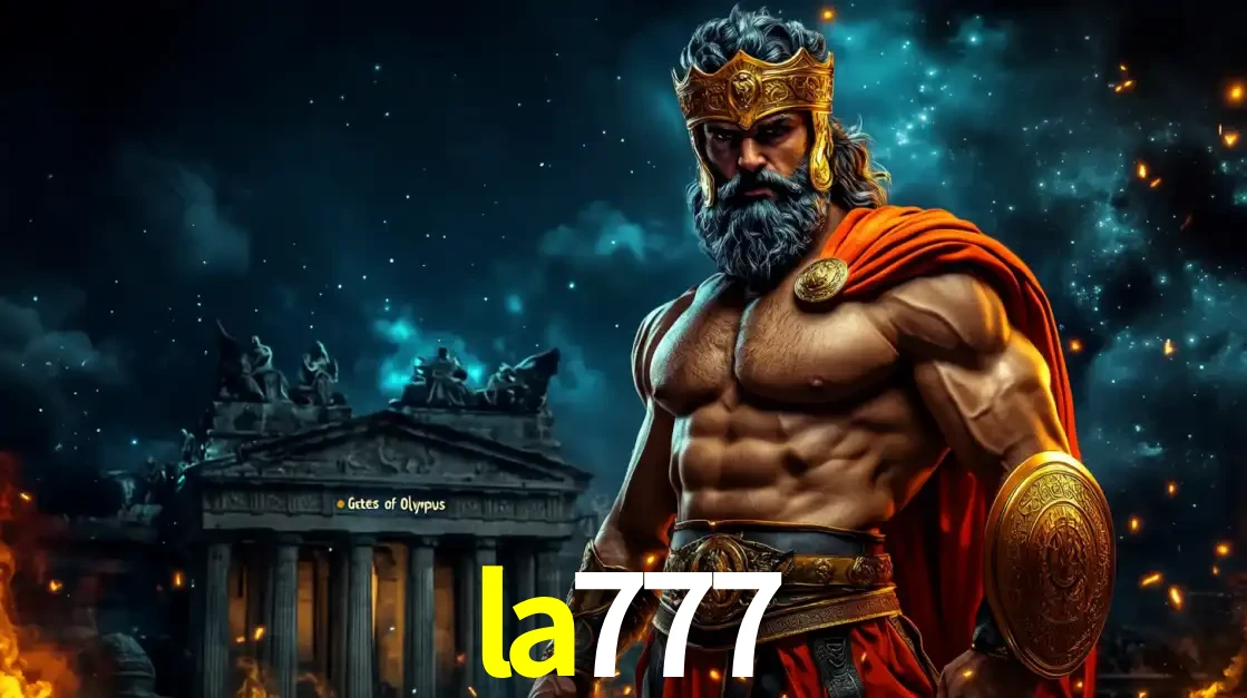 O poderoso Zeus do jogo de slot Gates of Olympus em frente ao seu templo, pronto para lançar multiplicadores divinos e prêmios épicos no cassino online la777.