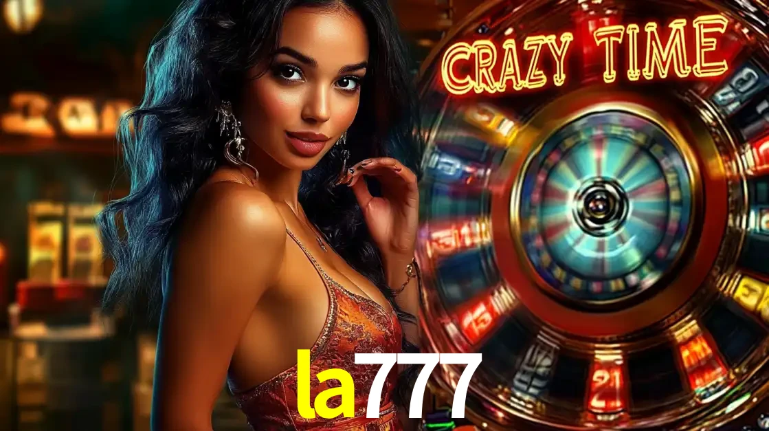 Mulher elegante ao lado da vibrante roda da fortuna do jogo de cassino ao vivo Crazy Time, um dos game shows mais populares e cheios de prêmios do la777.